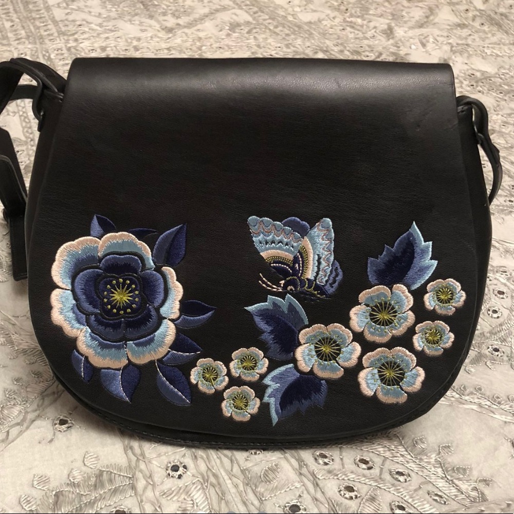 french connection embroidered leather purse